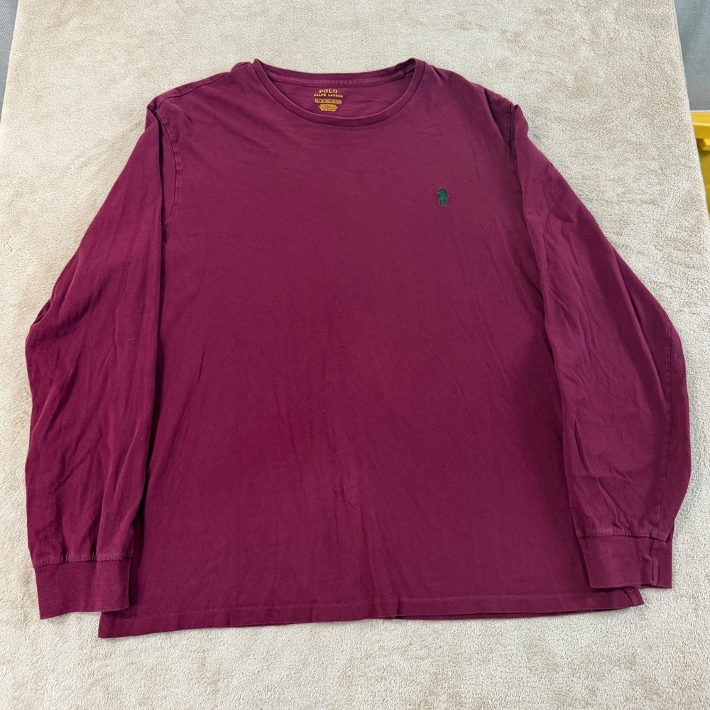 Polo Ralph Lauren Shirt Mens Size XL Burgundy Long Sleeve Crew Stretch Casual‎